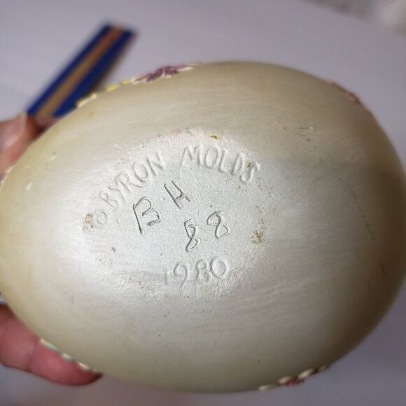 Cute Vintage 80s Hand Painted Pastel Blue Ceramic Easter Egg Trinket Bowl - Picture 4 of 5